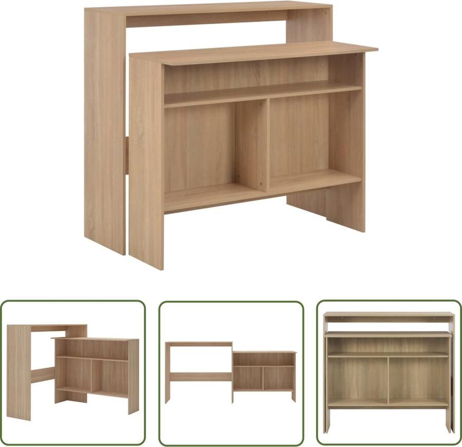 The Living Store Bartafel met 2 tafelbladen 130x40x120 cm eikenkleurig Bartafel Eikenhouten Meubilair Salontafel Kookeiland Bistrotafel - Foto 2