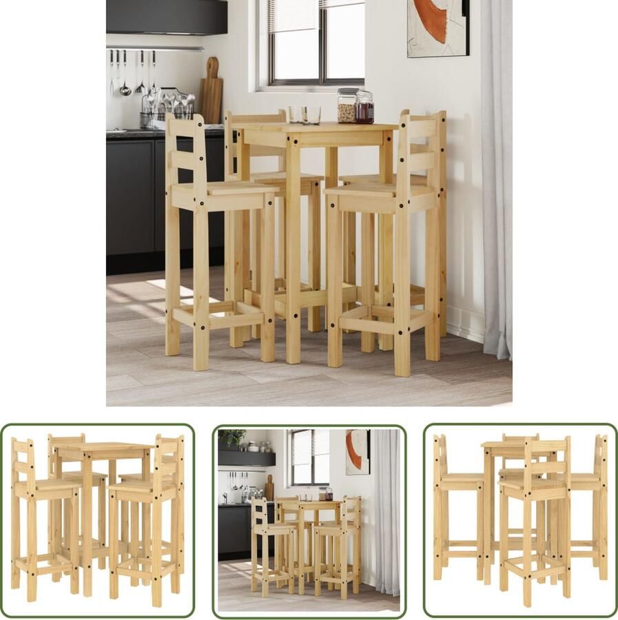 The Living Store Bartafel Grenenhout 57x57x101 cm Comfortabele barstoelen Rustiek design Bartafel Set Barstoelen Barstool Bistroset Pubset - Foto 2