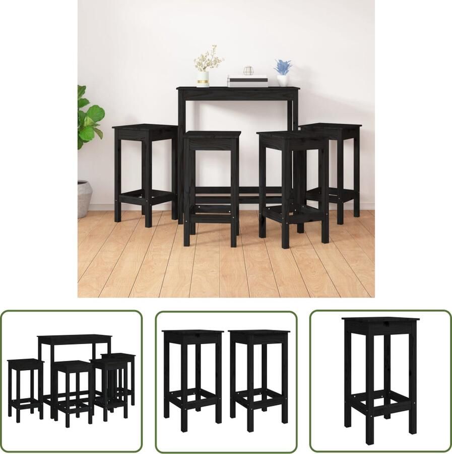 The Living Store Bartafel Grenenhout Zwart 100 x 50 x 110 cm Stabiel frame Bartafel Barstoelen Granenhouten Meubels Zwarte Bartafel Design Barset - Foto 2