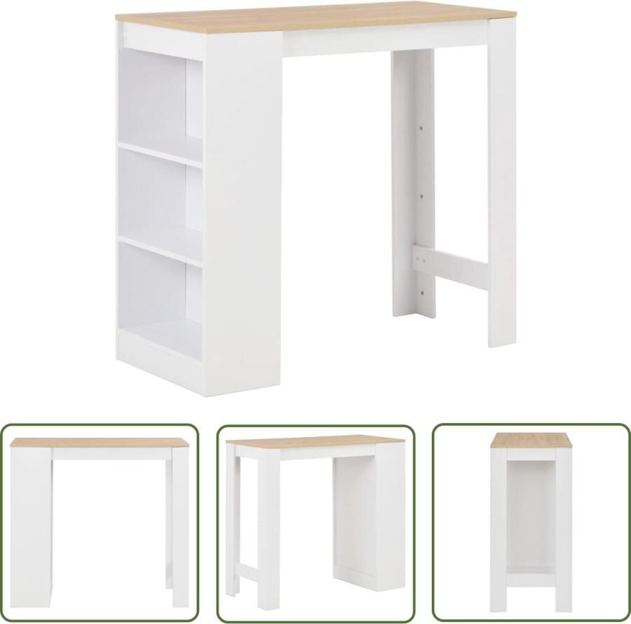 The Living Store Bartafel Hoge Tafel Wit 110 x 50 x 103 cm Met 3 Schappen Bartafel Witte Bartafel Houten Bartafel Met Lade Salontafel Bistrotafel - Foto 2