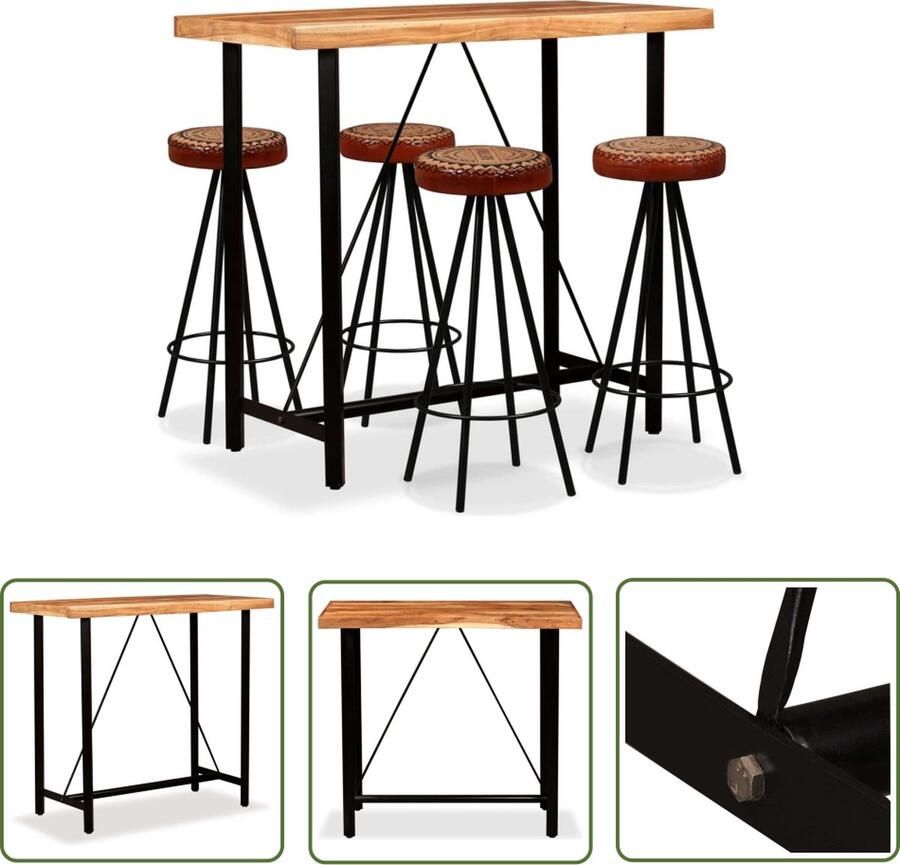 The Living Store Bartafel Industrieel Massief Acaciahout 120x60x107 cm Bruin Zwart