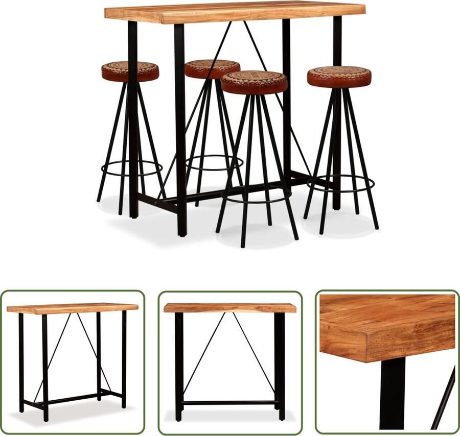 The Living Store Bartafel Industrieel Massief Acaciahout 120x60x107 cm Bruin Zwart - Foto 2