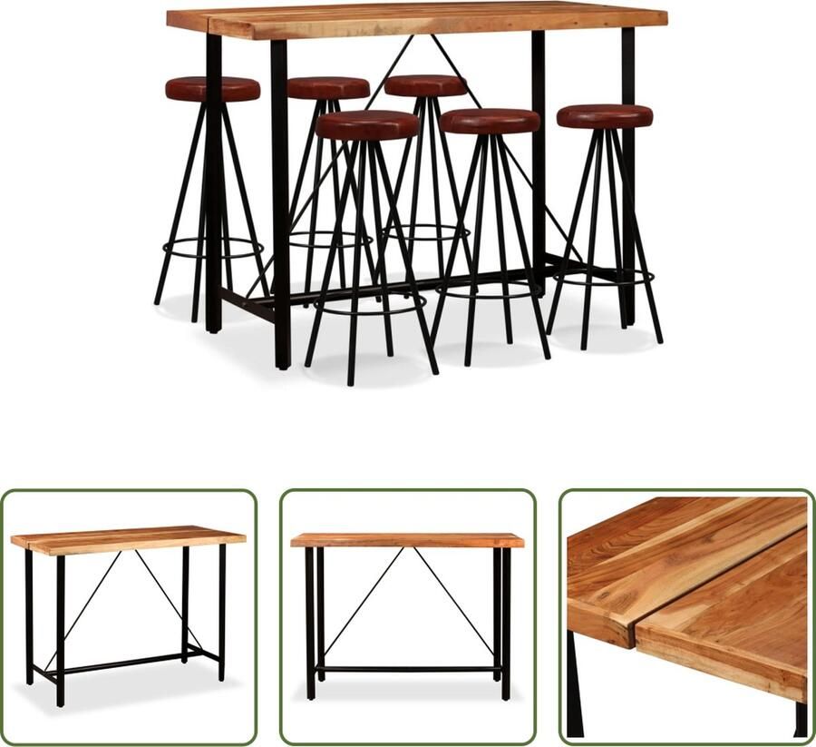 The Living Store Bartafel IndustriÃle Stijl 150x70x107 cm Massief Acaciahout en Staal Inclusief 6 Barkrukken