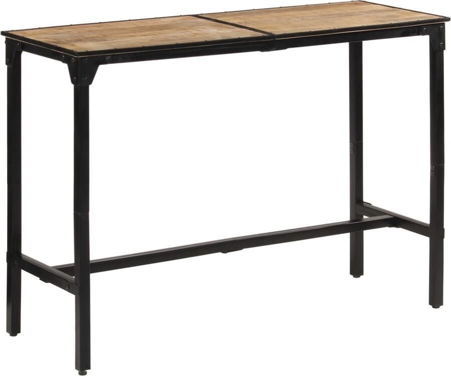 The Living Store Bartafel Mangohout Industrieel 150 x 55 x 107 cm Ruw hout met ijzeren frame Bartafel Mangohout Industriële Bartafel Buiten Bartafel Tuintafel
