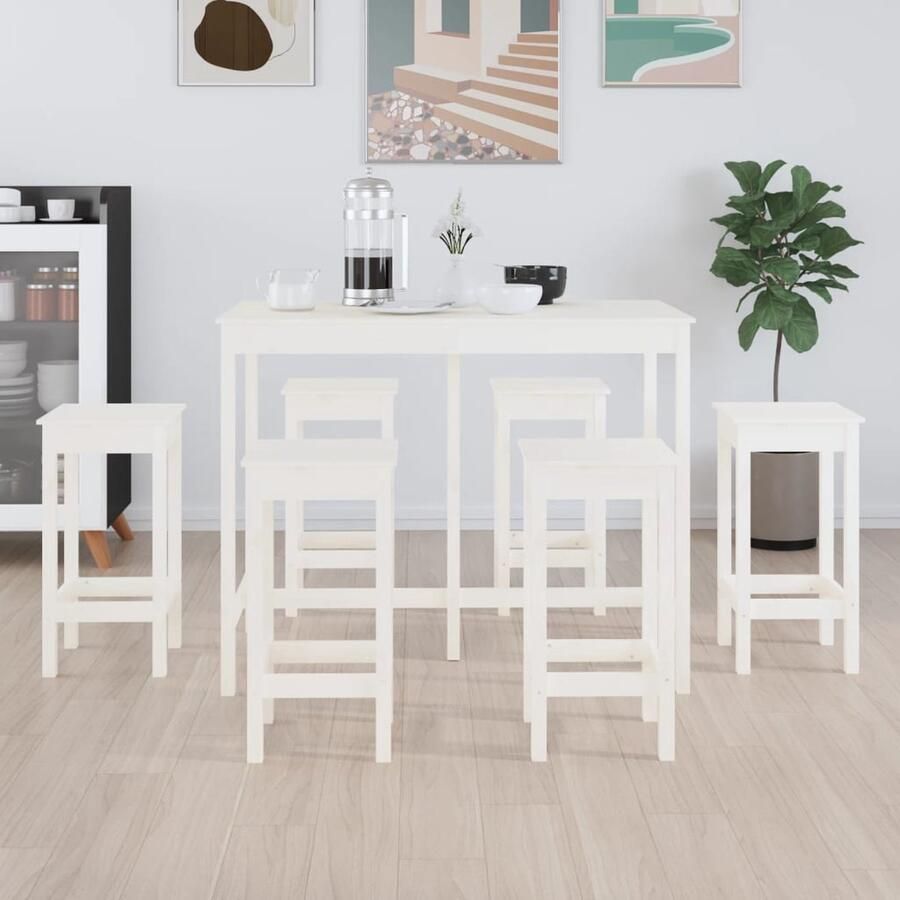 The Living Store Bartafel Massief Grenenhout 140x80x110 cm Met 6 barstoelen Bartafel Grenenhouten Meubels Barstool Barset Eettafel