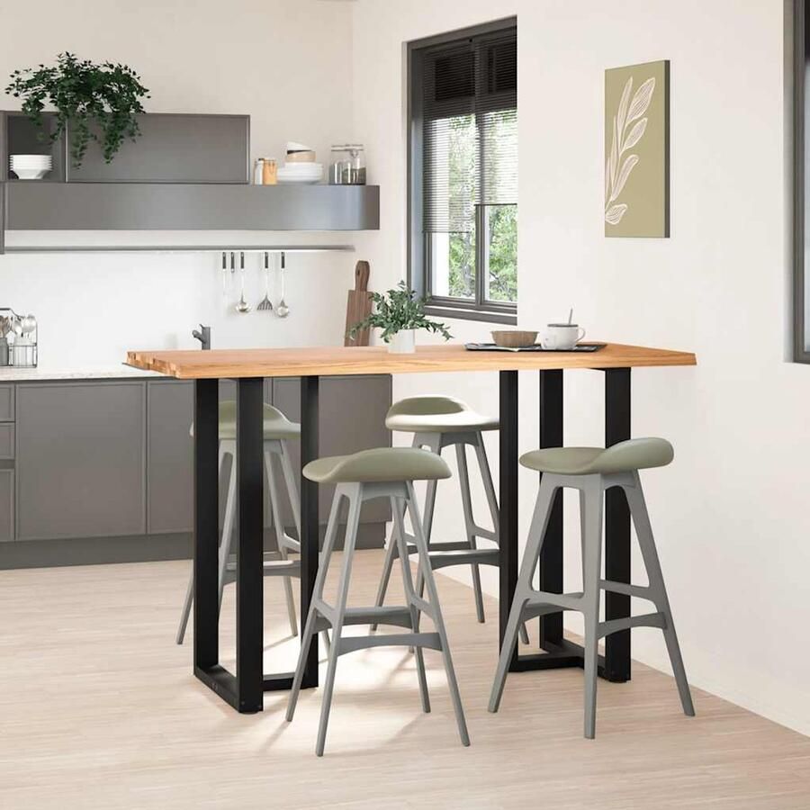 The Living Store Bartafel met natuurlijke rand 180x80x102 cm massief eikenhout Bartafel Eikenhouten Tafel Salontafel Keuken Eiland Diningtable