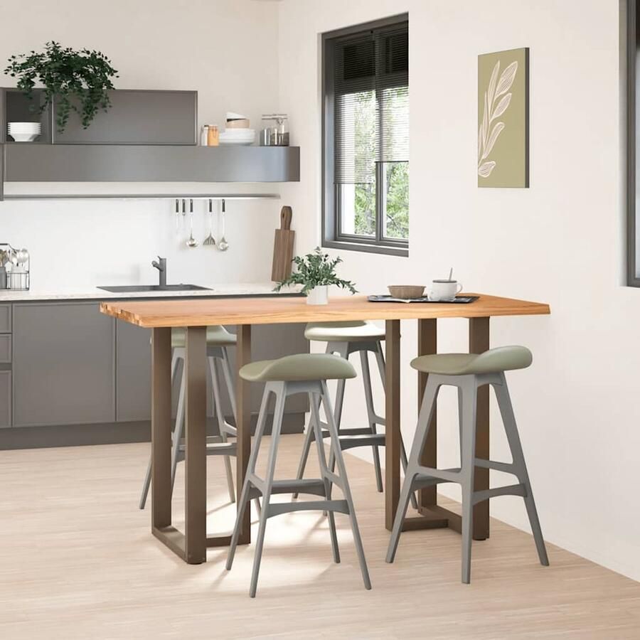 The Living Store Bartafel met natuurlijke rand 180x80x92 cm massief eikenhout Bartafel Eikenhouten Tafel Salontafel Eetkamerset Industriële Design