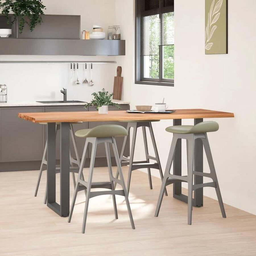 The Living Store Bartafel met natuurlijke rand 200x80x92 cm massief eikenhout Bartafel Eikenhouten Tafel Salontafel Eetkamertafel Industriële Tafel