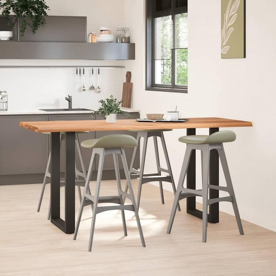 The Living Store Bartafel met natuurlijke rand 200x80x92 cm massief eikenhout Tafel Met Barkrukken Houten Tafel Eetkamertafel Salontafel Oak Wood Furniture