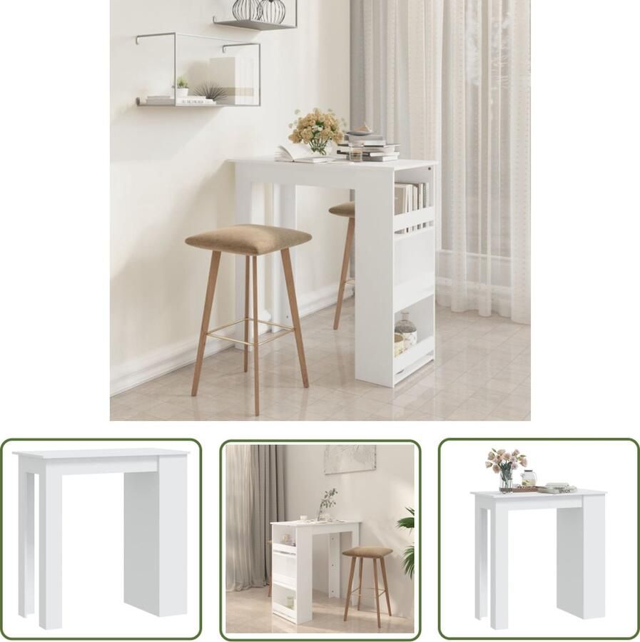The Living Store Bartafel Moderne witte bartafel 102 x 50 x 103.5 cm Met 3 opbergvakken Duurzaam en stabiel Bartafel Houten Bartafel Witte Bartafel Eetkamertafel Salontafel - Foto 2