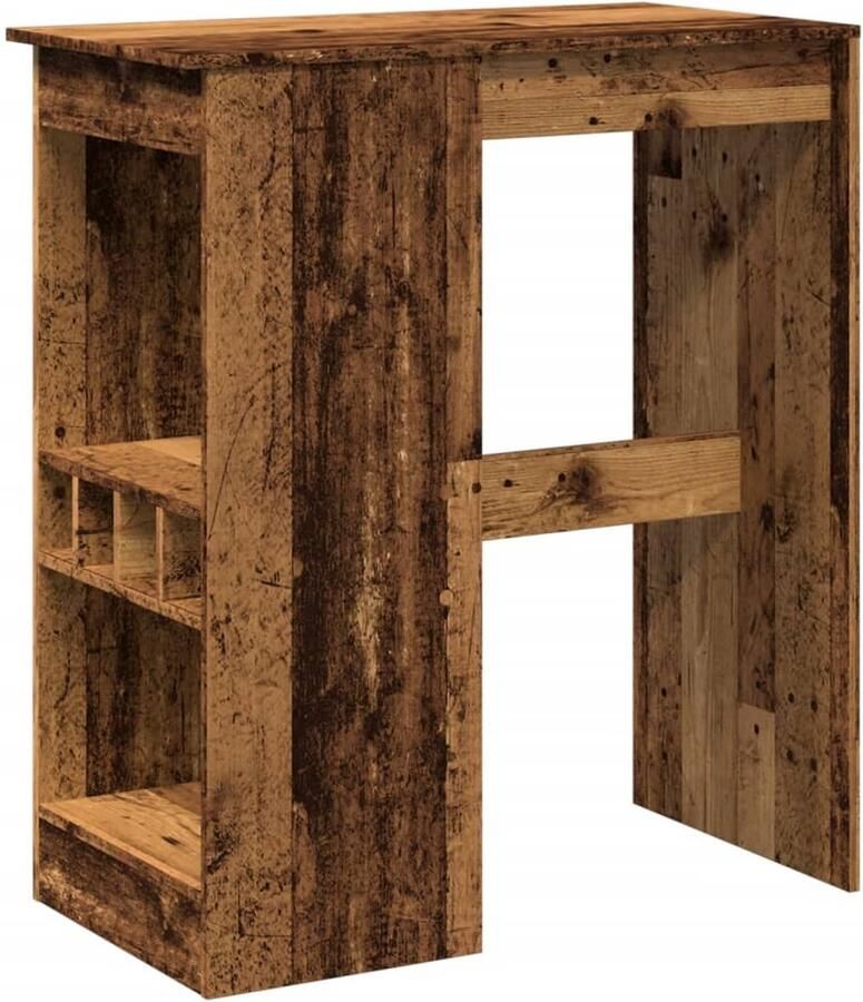The Living Store Bartafel met rekken 90x47 5x103 5 cm bewerkt hout oud houtkleur Bartafel Houten Bartafel Cocktailtafels Eetkamertafeltje Lounge Tafellaar