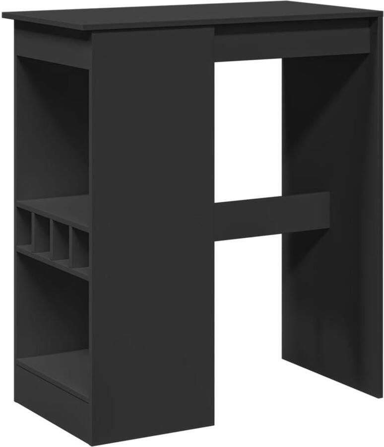 The Living Store Bartafel met rekken 90x47 5x103 5 cm bewerkt hout zwart Bartafel Houten Bartafel Zwarte Bartafel Cocktailtafels Servieskast