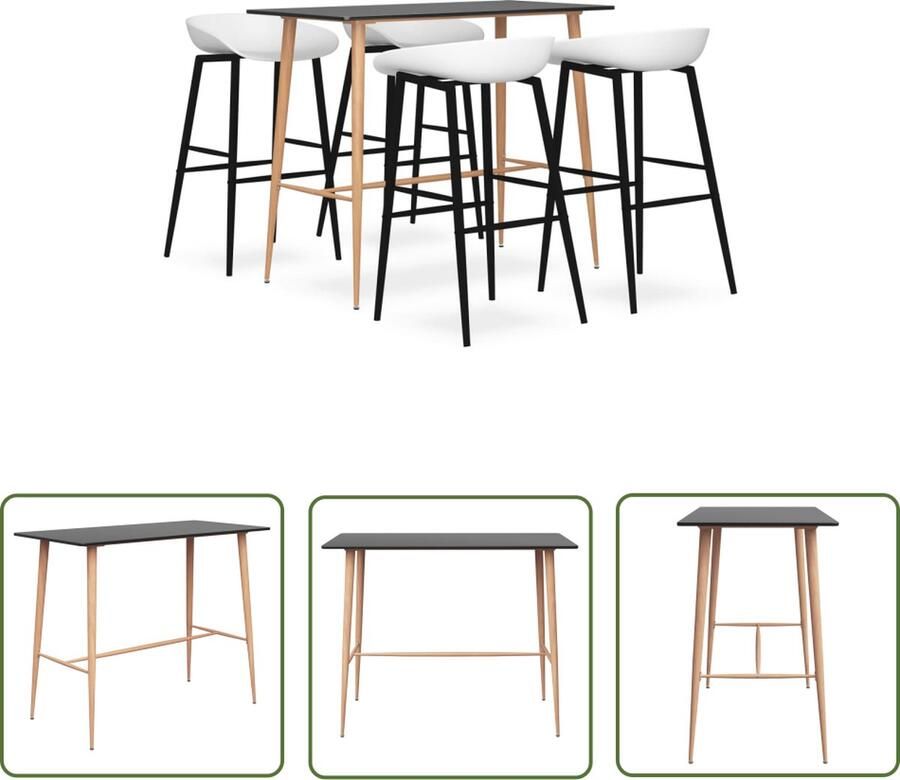 The Living Store Bartafel Modern MDF en Metaal 120 x 60 x 105 cm Zwart Barkruk Ergonomisch PP en Metaal 48 x 47.5 x 95.5 cm Wit