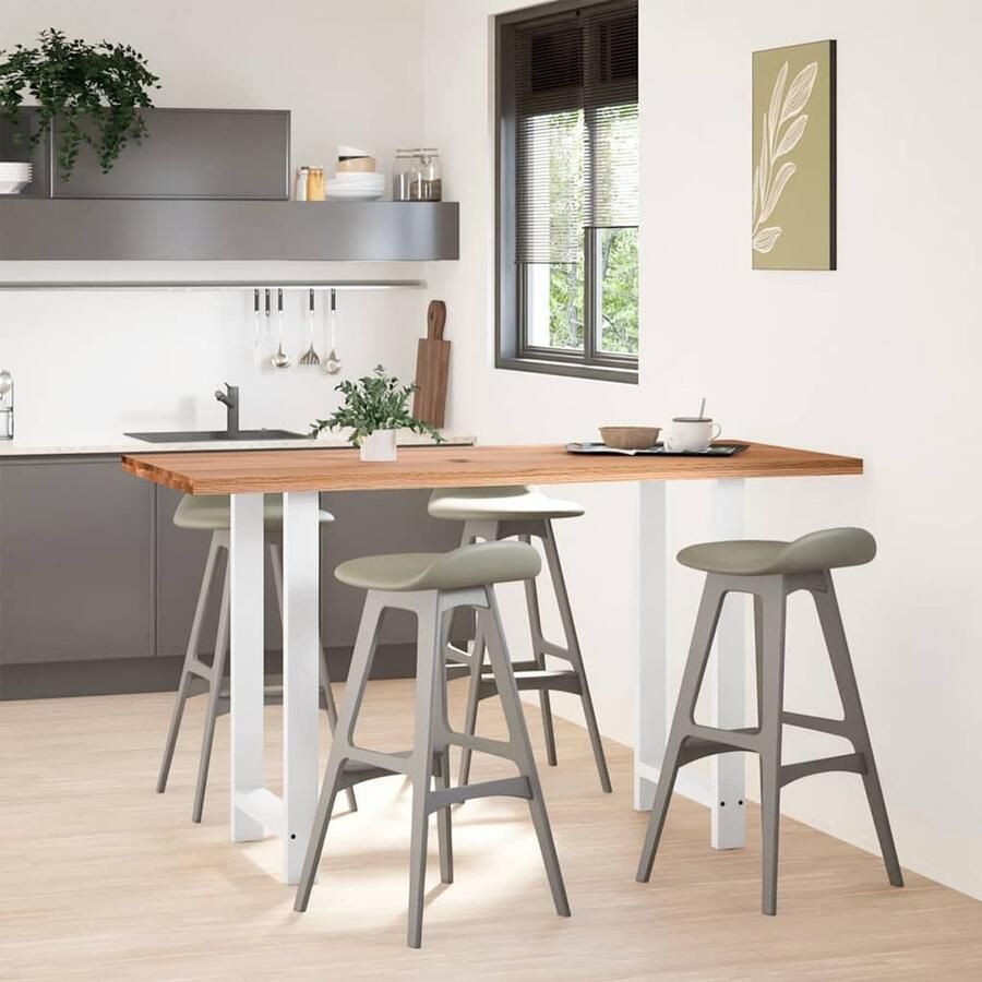 The Living Store Bartafel rechthoekig 180x80x112 cm massief eikenhout lichtbruin Bartafel Eikenhouten Tafel Salontafel Eetkamertafel Industriële Tafel