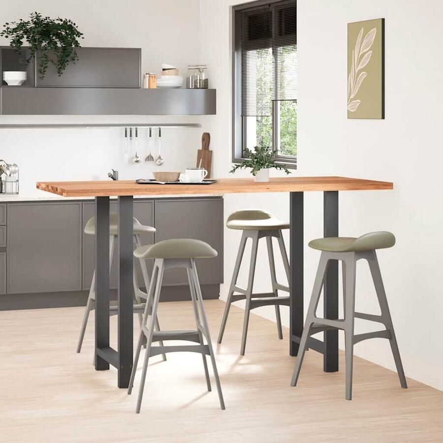 The Living Store Bartafel rechthoekig 200x80x112 cm massief eikenhout lichtbruin Bartafel Eikenhouten Tafel Salontafel Keukenbar Diningtable