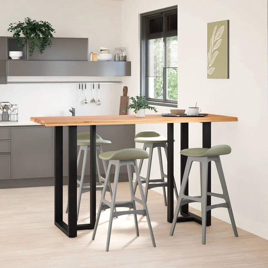 The Living Store Bartafel rechthoekig boomrand 200x80x112 cm massief eikenhout Tafel Met Barkrukken Houten Tafel Eetkamertafel Salontafel Oak Wood Furniture