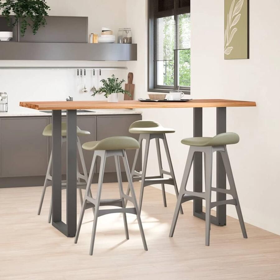 The Living Store Bartafel rechthoekig boomrand 200x80x112 cm massief eikenhout Tafel Met Barkrukken Houten Tafel Eetkamertafel Salontafel Oak Wood Furniture