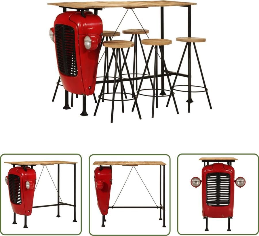 The Living Store Bartafel Tractor Barset 120 x 55 x 107 cm Rood en bruin Bartafel Barset Houten Meubilair Vintage Design Industriele Stijl - Foto 2