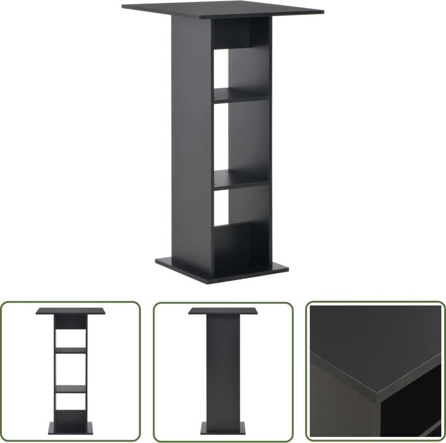 The Living Store Bartafel Zwart 60x60x110 cm Bewerkt hout Met 2 schappen Bartafel Bistrotafel Eetkamertafel Houten Tafel Zwarte Tafel - Foto 2