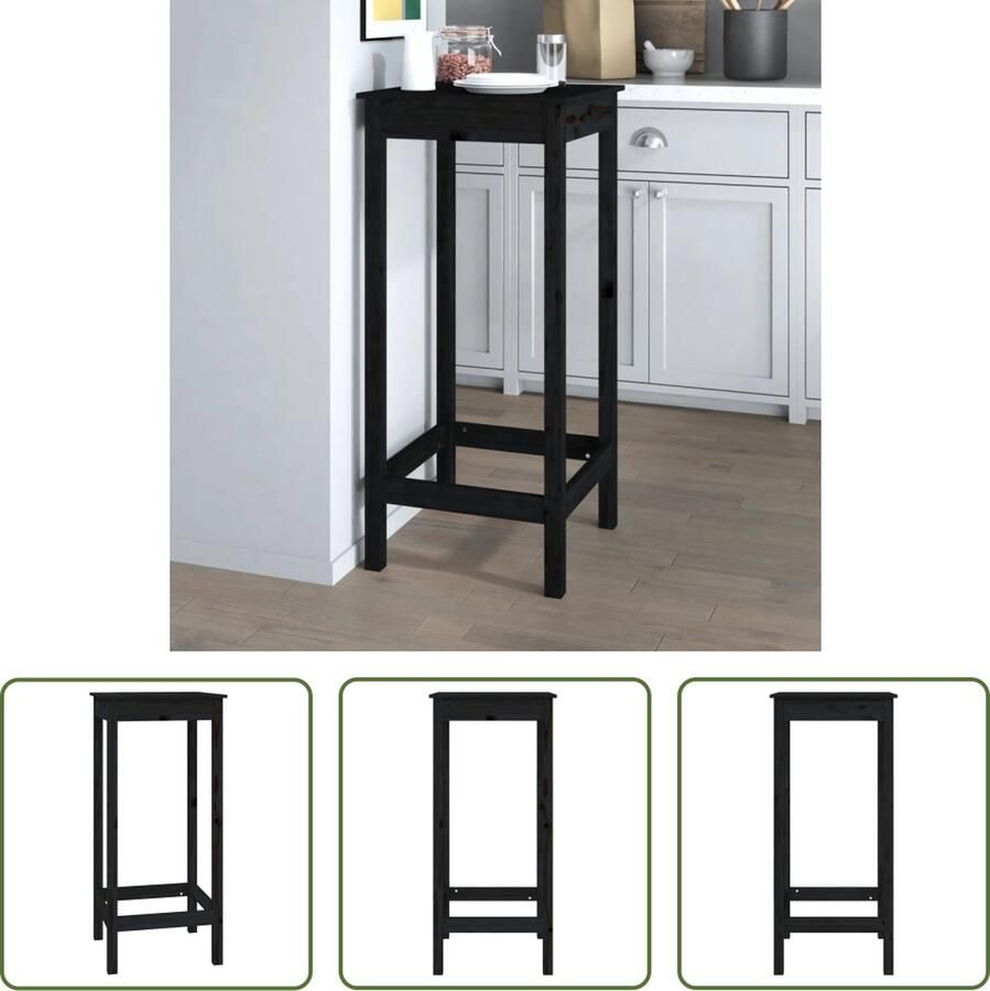 The Living Store Bartafel Zwarte Massief Grenenhout 50x50x110 cm Stabiel frame en stevig tafelblad - Foto 2