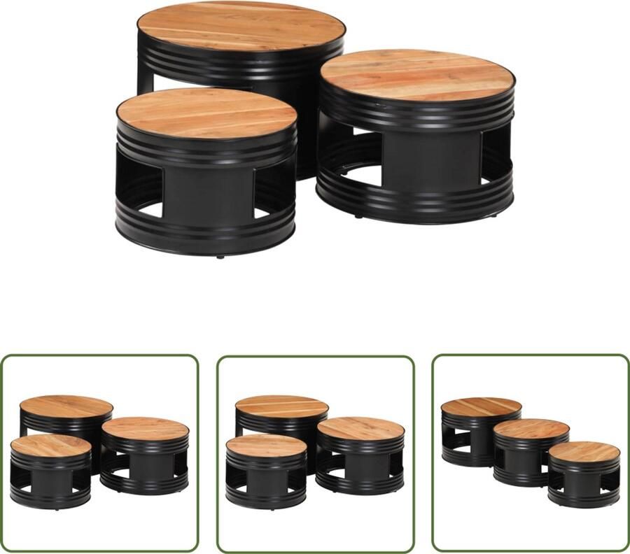 The Living Store Bartafels 3 st trommelvormig massief ruw acaciahout Bartafels Buitentafels Acacia Hout Nestkasten Bistro Set