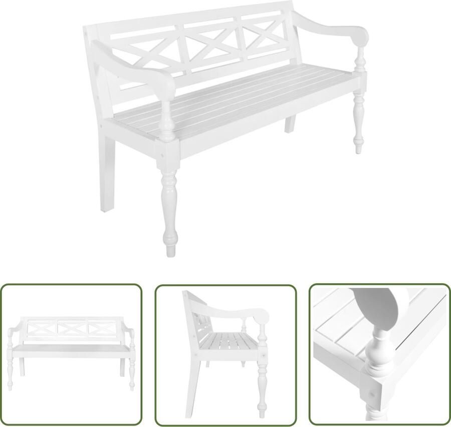 The Living Store Batavia Bank Massief Mahoniehout 123 x 50 x 81 cm Wit - Foto 2