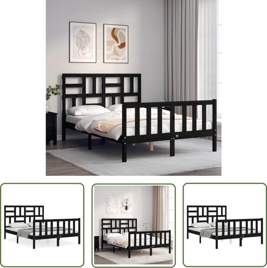 The Living Store Bedframe met hoofdbord massief hout zwart 4FT Small Double Bedframe Bedframes Bed Tweepersoonsbed Slaapkamermeubel Houten Bedframe Houten Bed Bedbodem Massief Houten Bedframe Ledikant Bedframe Met Hoofdeinde - Foto 2