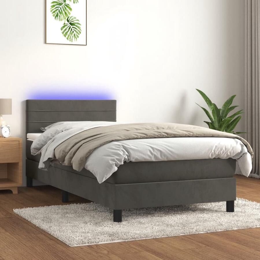 The Living Store Bed Boxspring Donkergrijs Fluwelen Bed 203 x 100 x 118 128 cm Met LED Boxspring Donkere Kleuren Velvet Bed Led Lamp Slaapcomfort - Foto 2