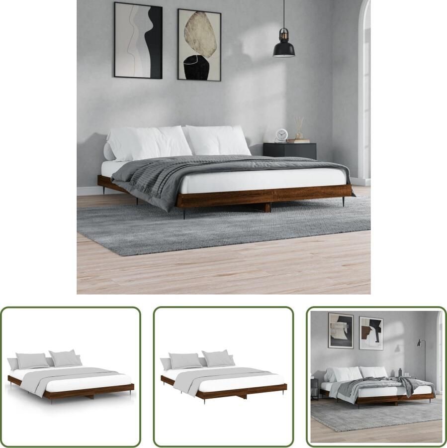 The Living Store Bed Bruineiken 203 x 163 x 20 cm Duurzaam hout Metalen poten