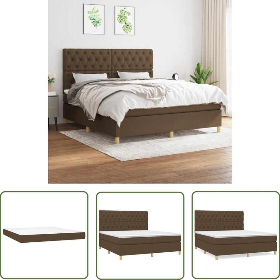 The Living Store Bed Donkerbruin 203x160x118 128cm Pocketvering Huidvriendelijk Boxspring Bed Donkere Bruine Kleur Pocketveer Matras Tweepersoonsbed Houten Frame