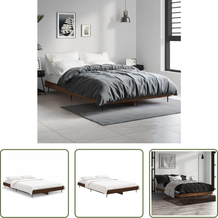 The Living Store Bed Frame Bruineiken 193 x 123 x 20 cm Duurzaam hout – Stabiele metalen poten – Multiplex lattenbodem Bed Frame Houten Bed Bruine Eiken Kleur Tweepersoons Bed Boxspring Bed