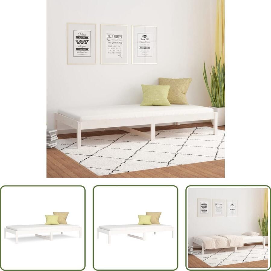 The Living Store Bed Frame Massief grenenhout 205.5 x 96 x 30 cm Wit 90 x 200 cm Opbergruimte Montage vereist Slaapbank Bed Frame Massief Hout Bed Grenenhout Bed Wit Bed - Foto 2