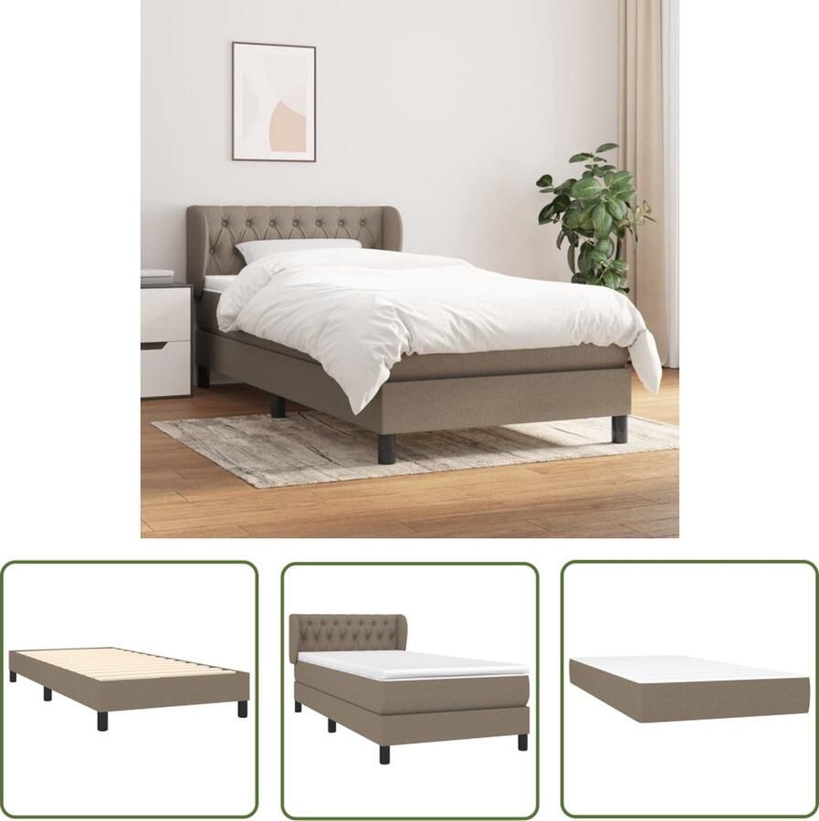 The Living Store Bed Frame Taupe 203 x 103 x 78 88 cm Pocketvering Matras 100 x 200 x 20 cm Huidvriendelijk Topmatras 100 x 200 x 5 cm Boxspringbed Slaapcomfort Pocketveermatras Hoofdboard Taupe Kleur