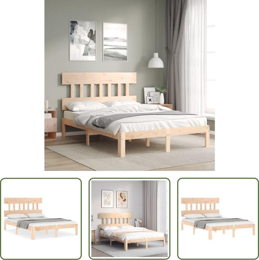 The Living Store Bed Grenenhout 203.5 x 123.5 x 81 cm Multiplex lattenbodem Massief Grenenhouten Bed Frame Houten Bed Tweepersoonsbed Slaapcomfort