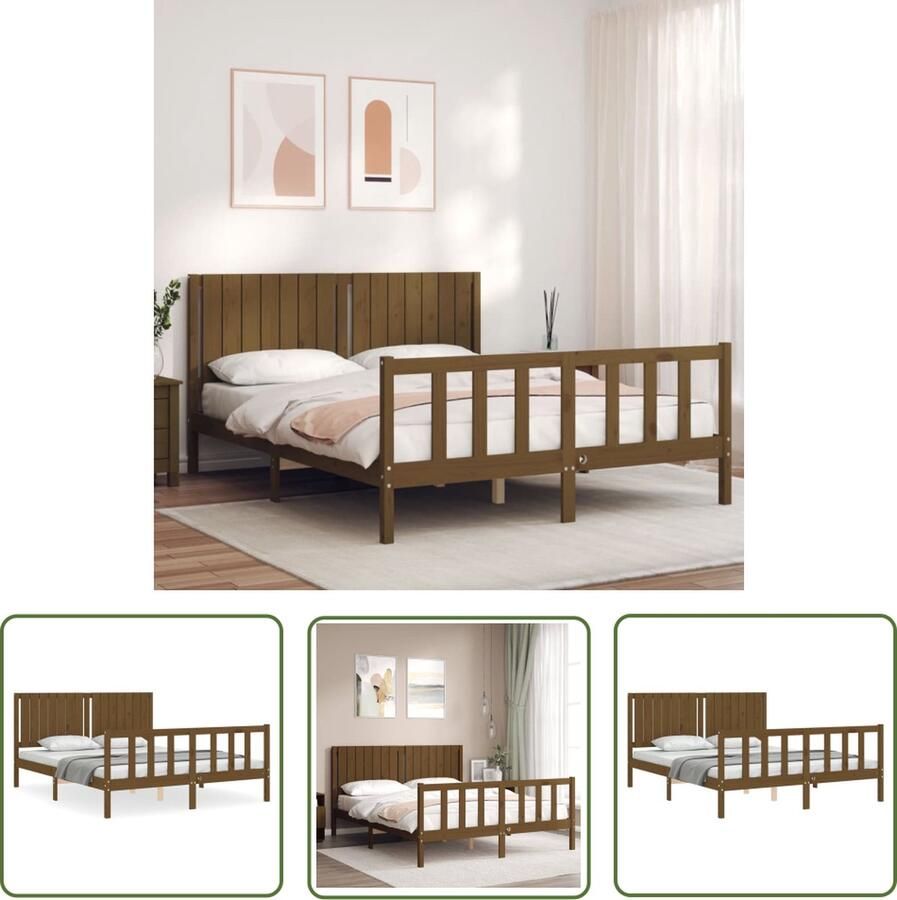 The Living Store Bedframe met hoofdbord massief hout honingbruin 5FT King Size Bedframe Bedframes Bed Tweepersoonsbed Slaapkamermeubel Houten Bedframe Houten Bed Bedbodem Massief Houten Bedframe Ledikant Bedframe Met Hoofdeinde - Foto 6