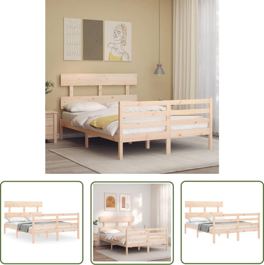 The Living Store Bedframe Grenenhouten 195.5 x 140.5 x 81 cm Multiplex Lattenbodem Functioneel Hoofd- en Voeteneinde Montage Vereist Massief Grenenhouten Bed Frame Tweepersoons Bed Houten Bed Met Hoofdbord Hoofd- En Voeteneinde - Foto 3