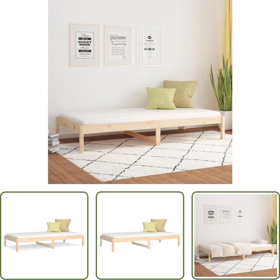 The Living Store Bed Grenenhout Stabiel bedframe Massief 205.5 x 96 x 30 cm Geschikt voor 90 x 200 cm matras Montage vereist Massief Hout Bed Grenenhout Bed Stapelbaar Bed Tweepersoons Bed Frame