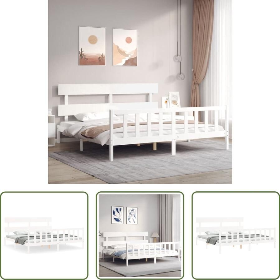 The Living Store Bedframe met hoofdbord massief hout wit 200x200 cm Bedframe Bedframes Bed Tweepersoonsbed Slaapkamermeubel Houten Bedframe Houten Bed Bedbodem Massief Houten Bedframe Ledikant Bedframe Met Hoofdeinde - Foto 3