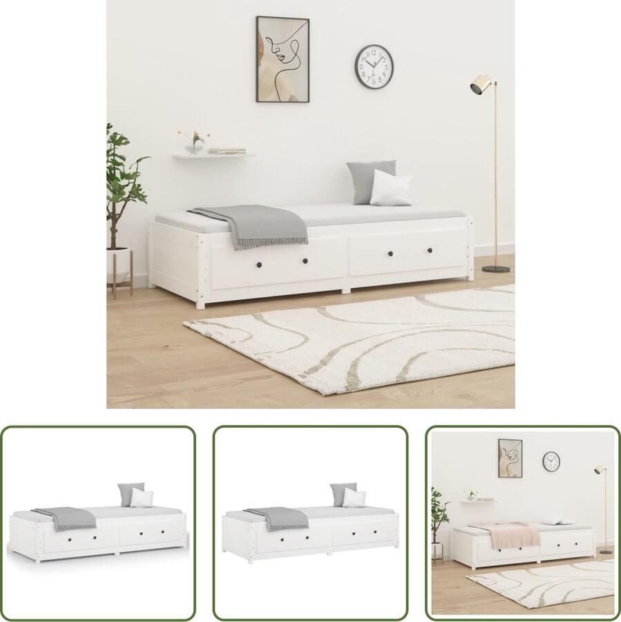 The Living Store Bed Houten Slaapbank Wit 205.5x95.5x44 cm (LxBxH) Massief Grenenhout Multiplex Opbergfunctie Slaapbank Houten Bed Met Opbergruimte Tweepersoons Bed Grenenhouten Bed