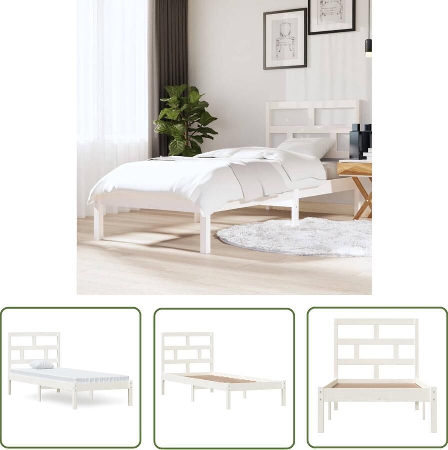 The Living Store Bed Houten Wit 195.5 x 81 x 100 cm Geschikt voor 75 x 190 cm matras