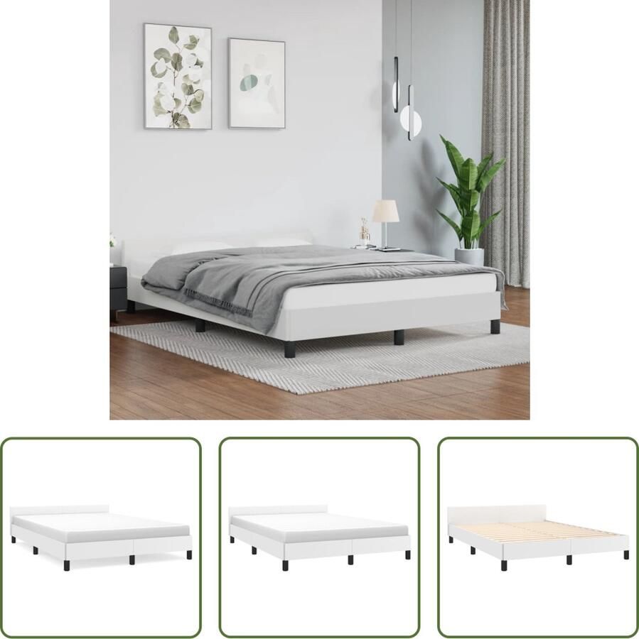 The Living Store Bedframe met hoofdbord kunstleer wit 140x200 cm Bedframe Met Hoofdbord Bedframes Met Hoofdborden Bedframe Bed Slaapmeubel Bedbodem Ledikant Eenpersoonsbed Slaapbed Bedframes Bedden