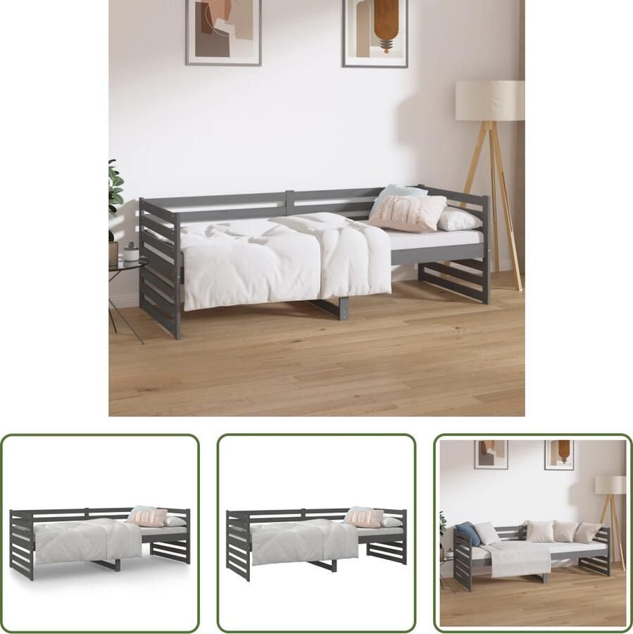 The Living Store Bed Logeerbed Massief Grenenhout 3-zijdig bedhek Gelat ontwerp Veelzijdig Extra opbergruimte Grijs 203.5 x 85.5 x 68.5 cm Geschikt voor 80 x 200 cm matras