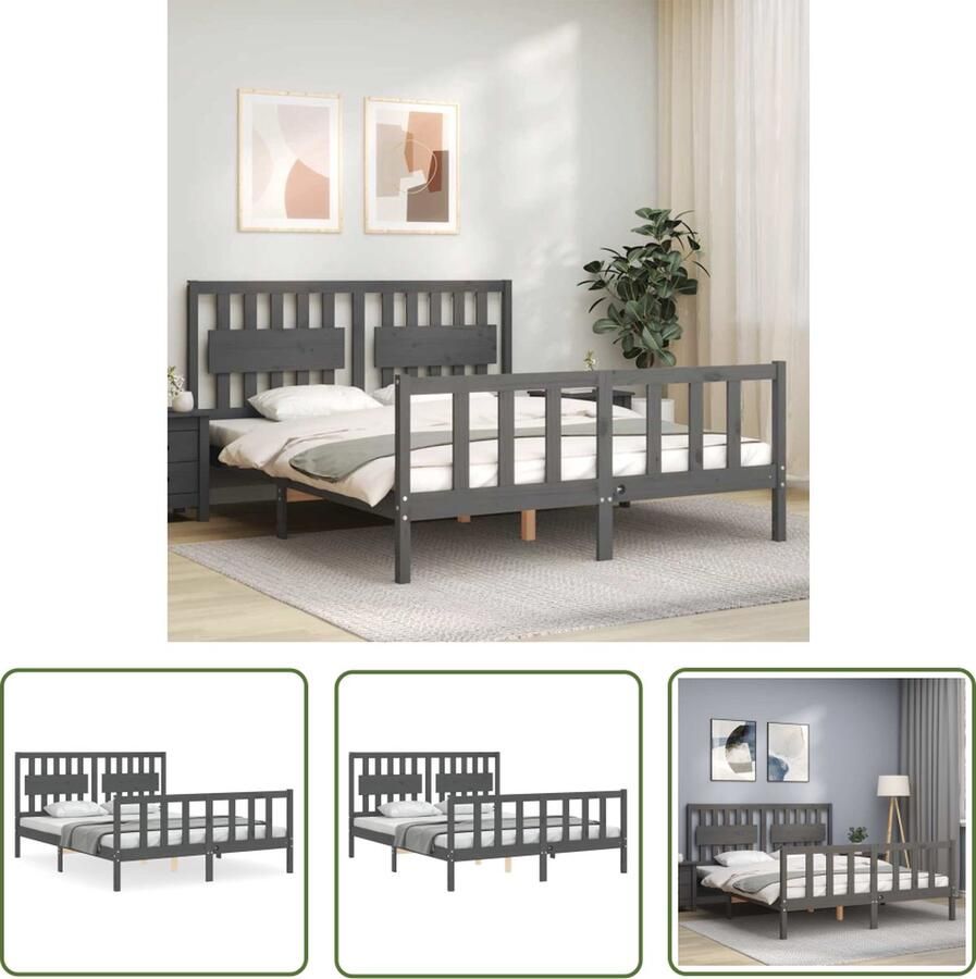 The Living Store Bed Massief Grenenhout Grijs 205.5 x 155.5 x 100 cm Multiplex lattenbodem Functioneel hoofd- en voeteneinde Matras niet inbegrepen Massief Grenenhouten Bed Grijs Bed King Size Bed Boxspring Bed Tweepersoonsbed - Foto 8
