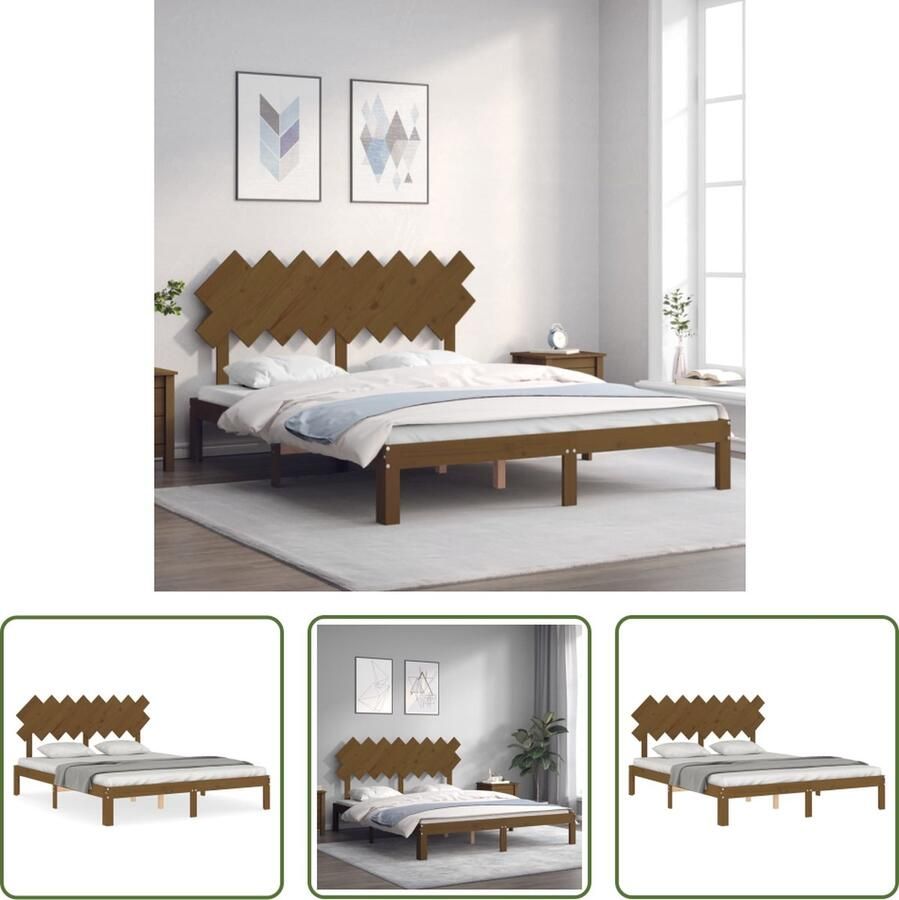 The Living Store Bed Massief grenenhout Multiplex lattenbodem 203.5 x 163.5 x 80.5 cm Honingbruin