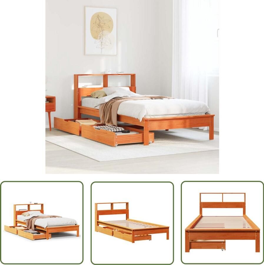VidaXL Bed met boekenkast Grenenhout 100x200 cm Boekenkastenbed Houten Bed Tweepersoonsbed Stapelbed Bed Met Opbergruimte