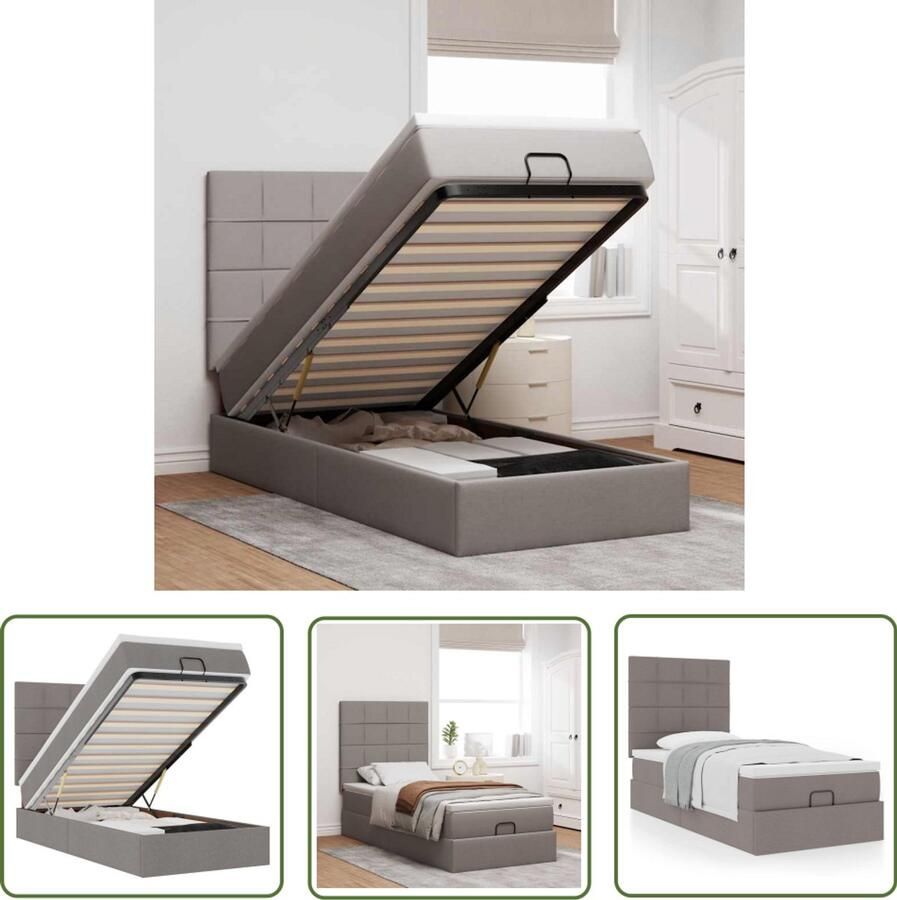 The Living Store Bed met matras 100x200 cm stof taupe Poefbed Ottoman Bed Tweepersoonsbed Boxspring Stapelbaar Bed
