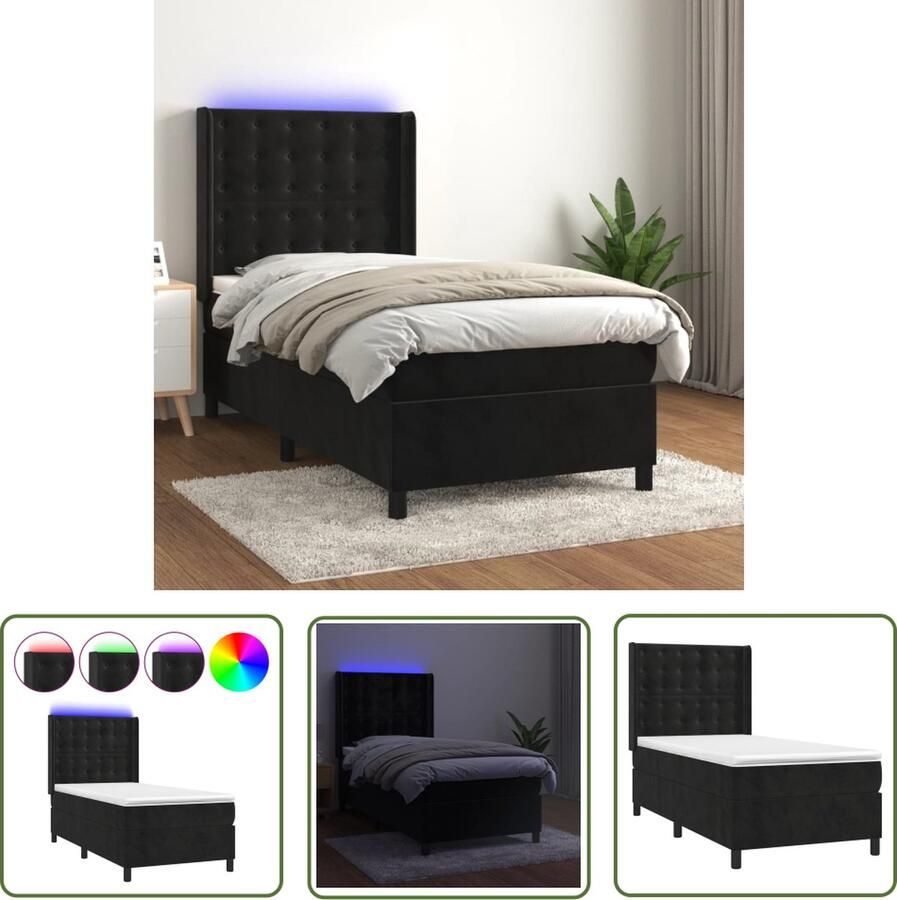 The Living Store Boxspring Luxe Fluwelen Bed met LED-verlichting 100x200 cm Boxspring Led Bed Velvet Bed Tweepersoonsbed King Size Bed