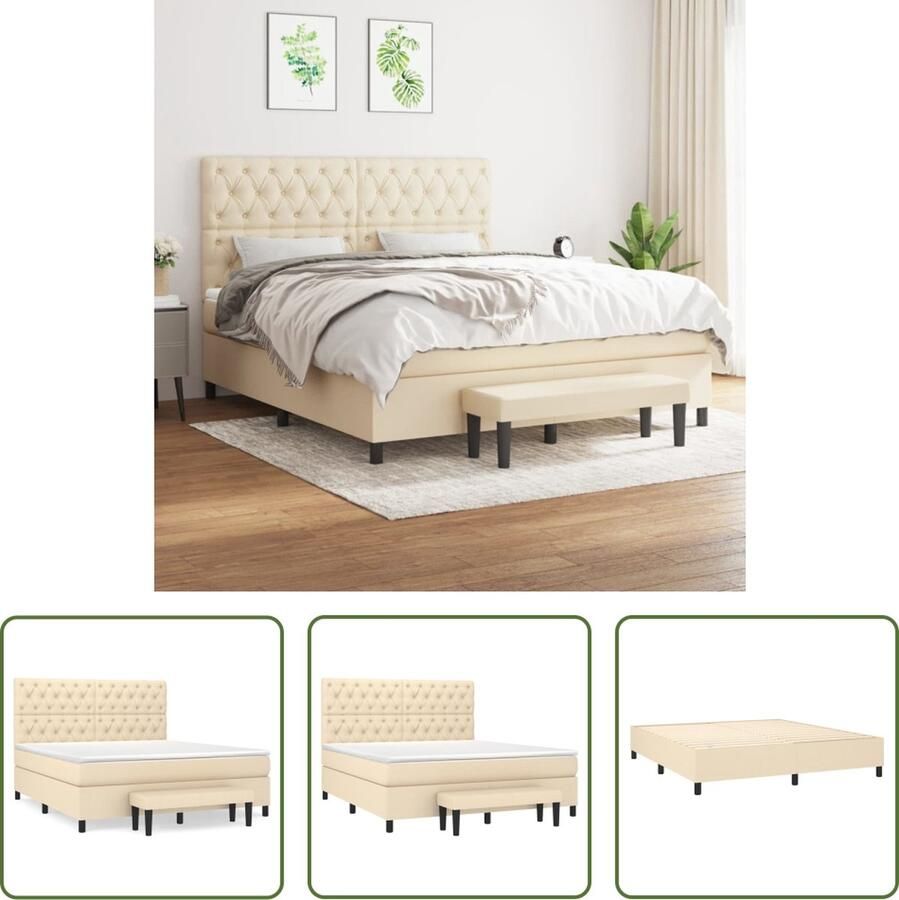 The Living Store Boxspring met matras stof crèmekleurig 160x200 cm Boxspringbed Slaapcomfort Pocketveermatras Hoofdboard Crèmekleurig