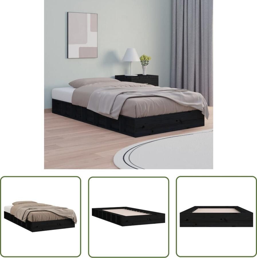 The Living Store Bedframe massief hout zwart 120x190 cm 4FT Small Double Bedframe Bedframes Bed Bedbodem Ledikant Bed Frame Massief Houten Bedframe Slaapmeubel Tweepersoonsbed Bedden Bedbodems - Foto 2