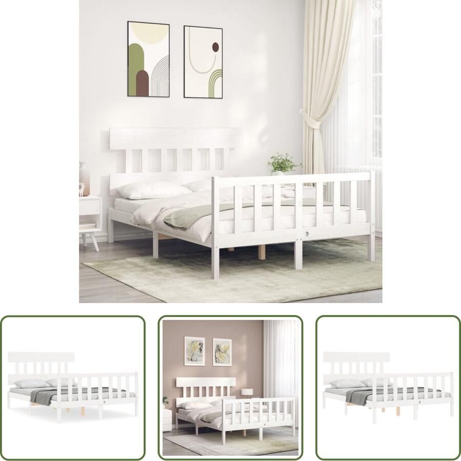 The Living Store Bedframe Massief Grenenhout Wit 205.5 x 125.5 x 81 cm Multiplex Lattenbodem Functioneel Hoofd- en Voeteneinde Montage vereist Massief Hout Bed Grenenhout Bed Witte Bed Frame Tweepersoons Bed Boxspring Bed - Foto 3